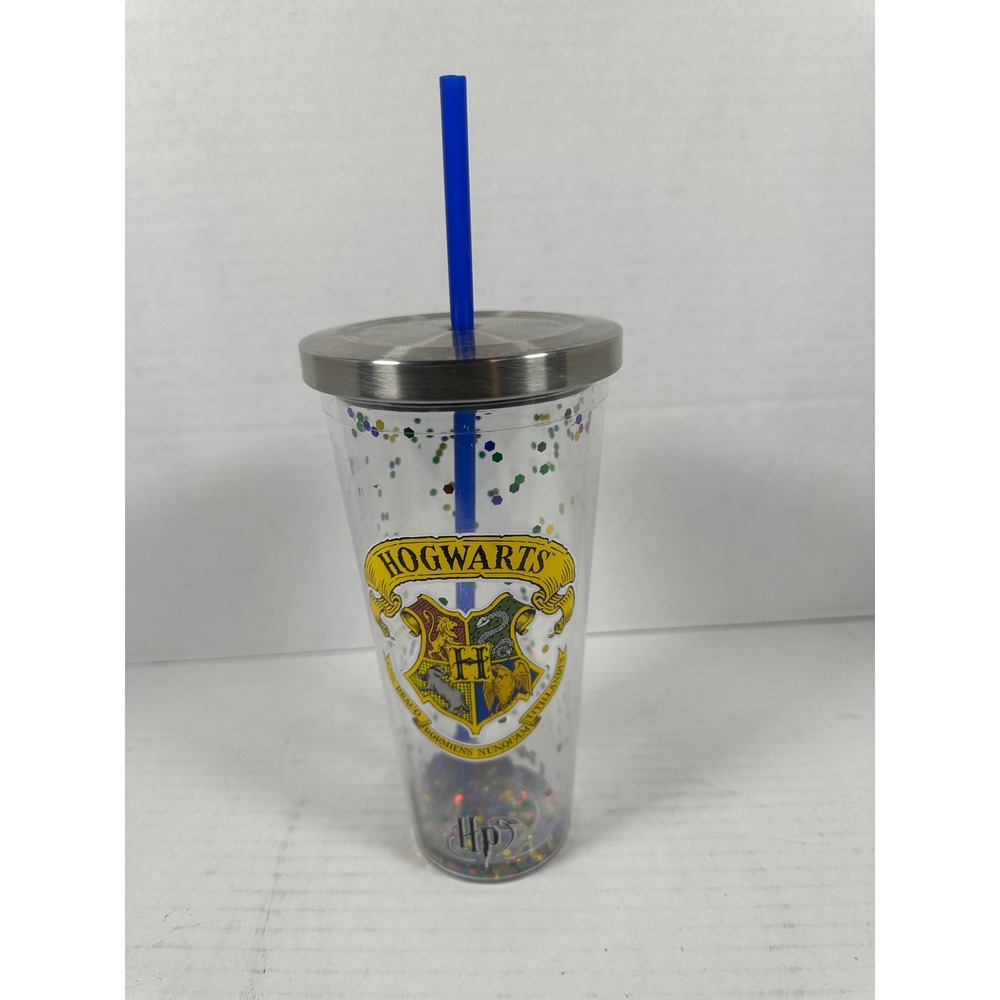Harry Potter Hogwarts Glitter Confetti Tumbler Cup w/ Straw‎ Lid Drinkware